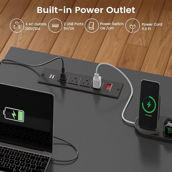 SEDETA L Shaped Desk with 4 Drawers, Corner Computer Desk with Power Strip - Image 8