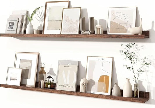 Fun Memories Picture Ledge Shelves Set of 2, 48 Inch Rustic Wall Mounted by FunMemories