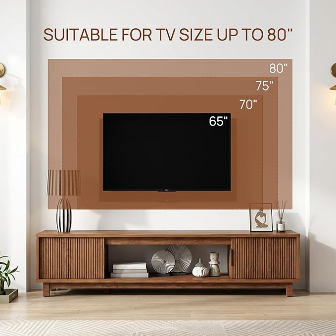 Alpen Fluted TV Stands for Living Room, Wood Television Media Cabinet for - Image 8