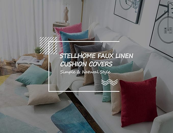 Stellhome Linen Throw Pillow Covers Square Solid Farmhouse Burlap Cushion Covers - Image 6