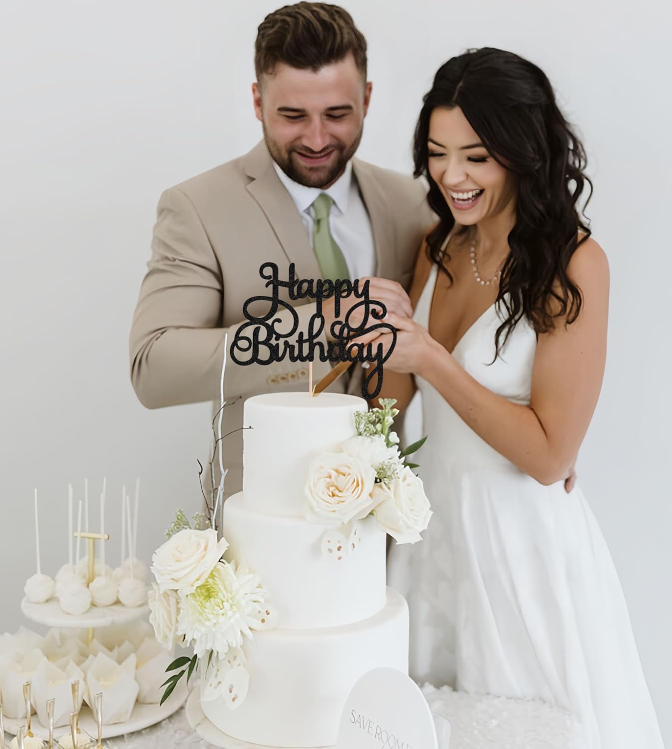 Happy Birthday Cake Topper - Black Glitter Birthday Party Cake Decoration Supplies - Happy Birthday Cake Decor, for Anniversary/Birthday Party Supplies Photo Booth Props