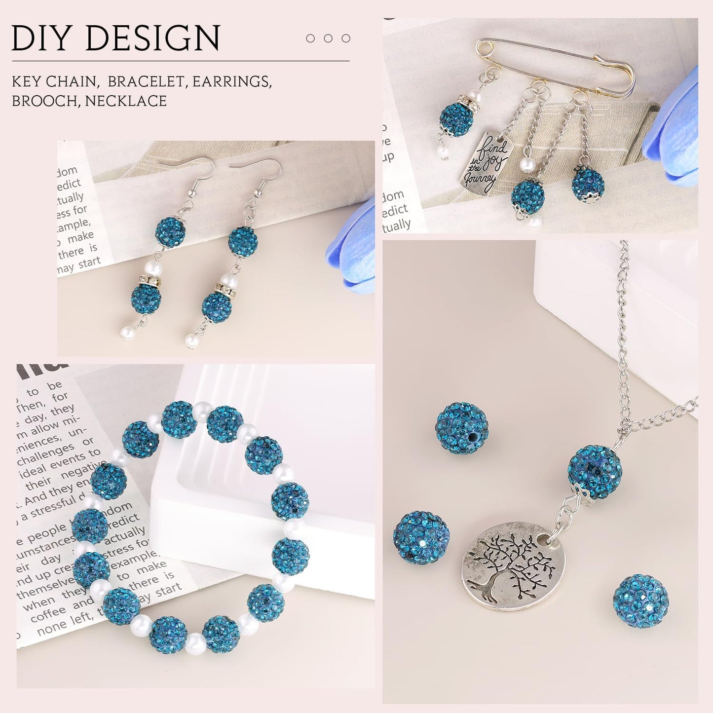 200pcs 10mm Blue Zircon Rhinestone Beads for Jewelry Making, Shiny Round Shamballa Disco Ball Beads, Sparkle Crystal Clay Christmas for Bracelet Baseball Necklace Earring Crafting and DIY