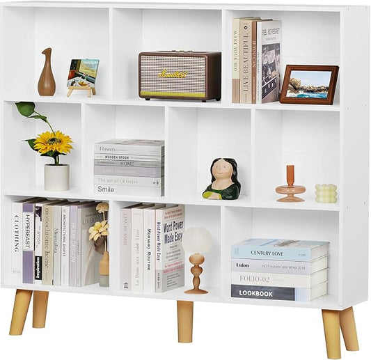 YAHARBO 10 Cube White Bookshelf, 3 Tier Book Shelf by YAHARBO