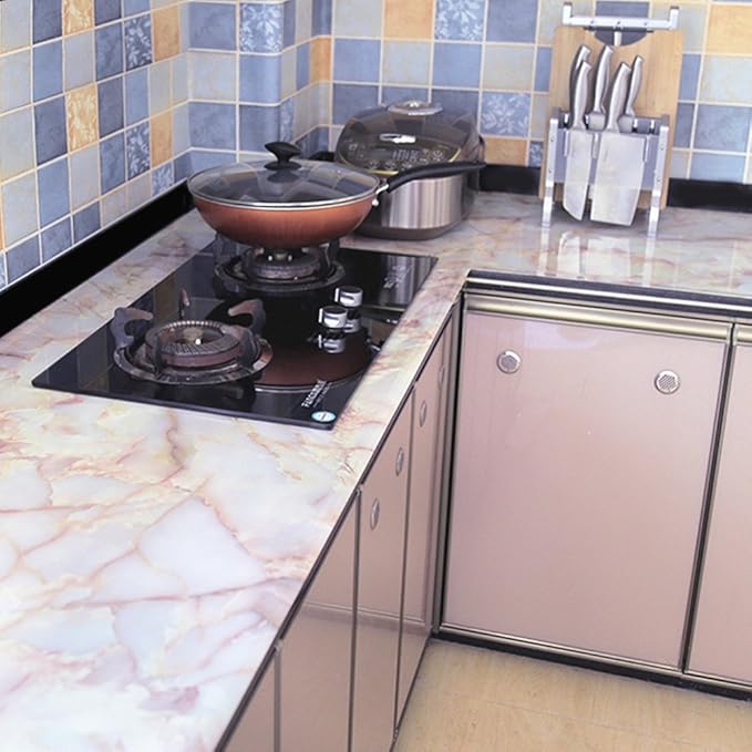 Amhao Amber Pink Granite Look Marble Effect Counter Top Film Vinyl Self - Image 3