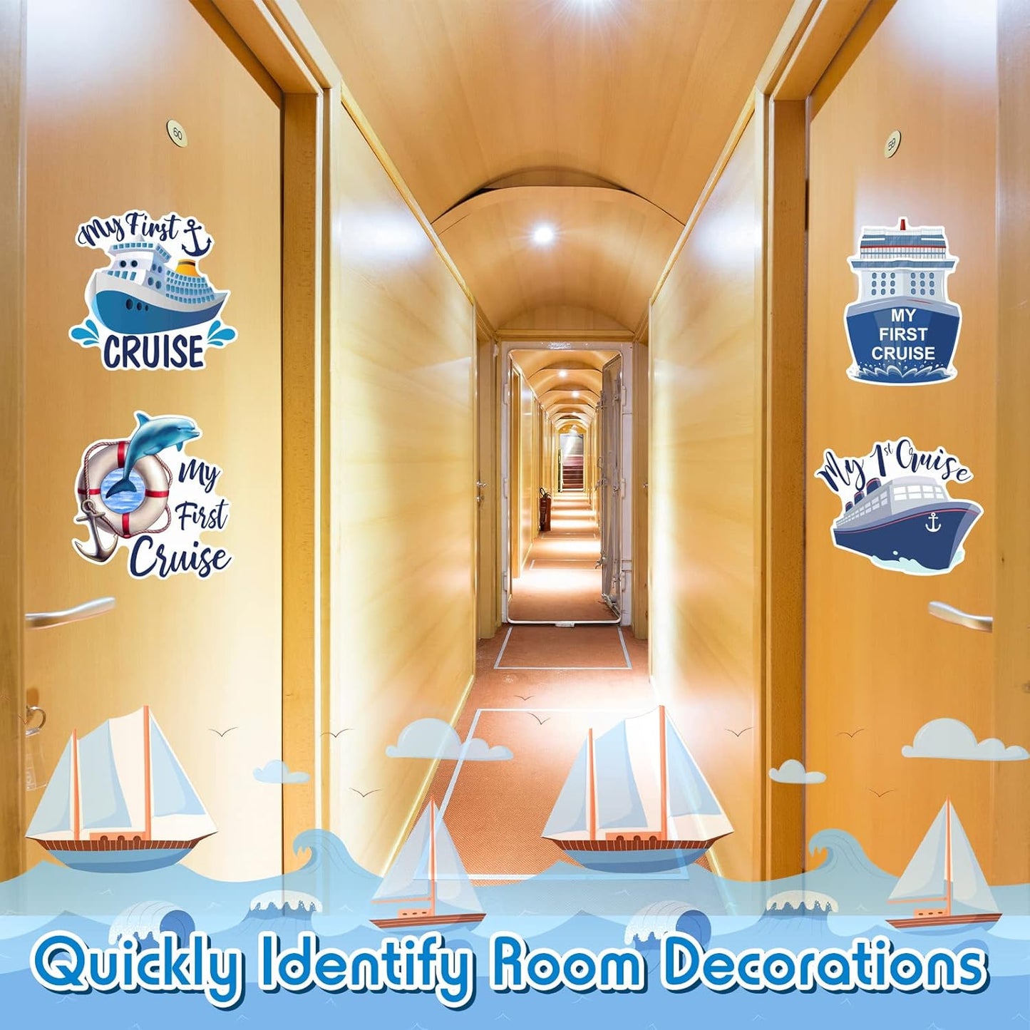 Hoteam 4 Pcs My First Cruise Door Decorations Magnetic Large My 1st Cruise Door Magnets Decor Funny Waterproof Anchor Life Preserver Ring Nautical Magnets for Carnival Cabin Stateroom Fridge Car