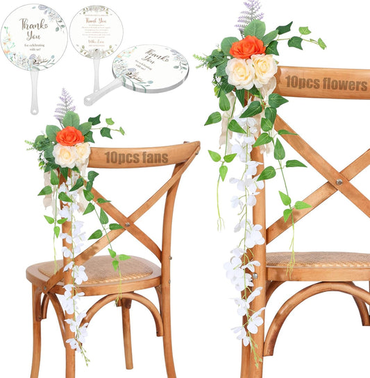 Wedding Aisle Decorations Set of 10 Chair Back Flowers Floral Pew Wedding Decorations for Ceremony with Chiffon Ribbons Fall Decor