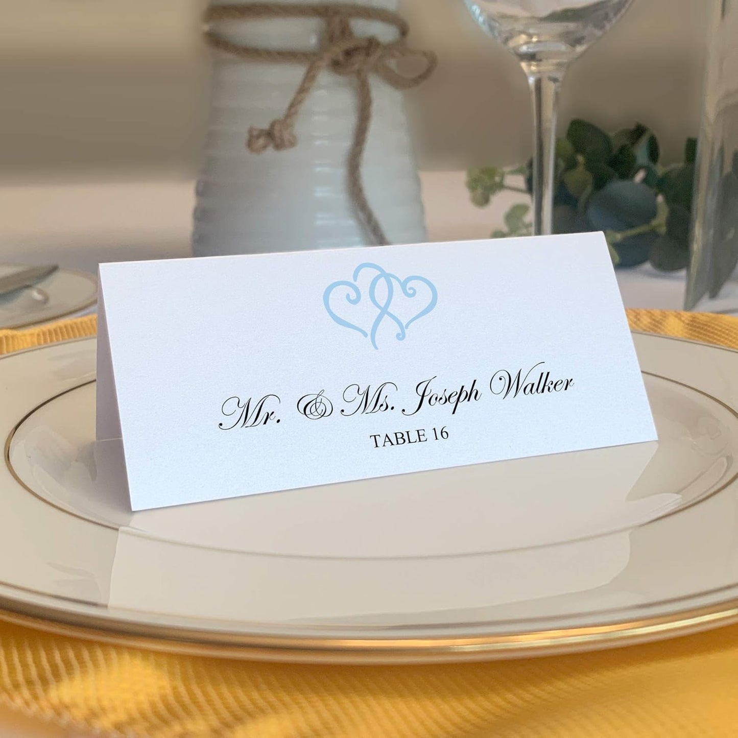 Linked Hearts Printable Place Cards, Light Blue (Choose Color), Set of 60 (10 Sheets), Laser & Inkjet Printers - Wedding, Party, Dinner, and Special Events - Made in the USA