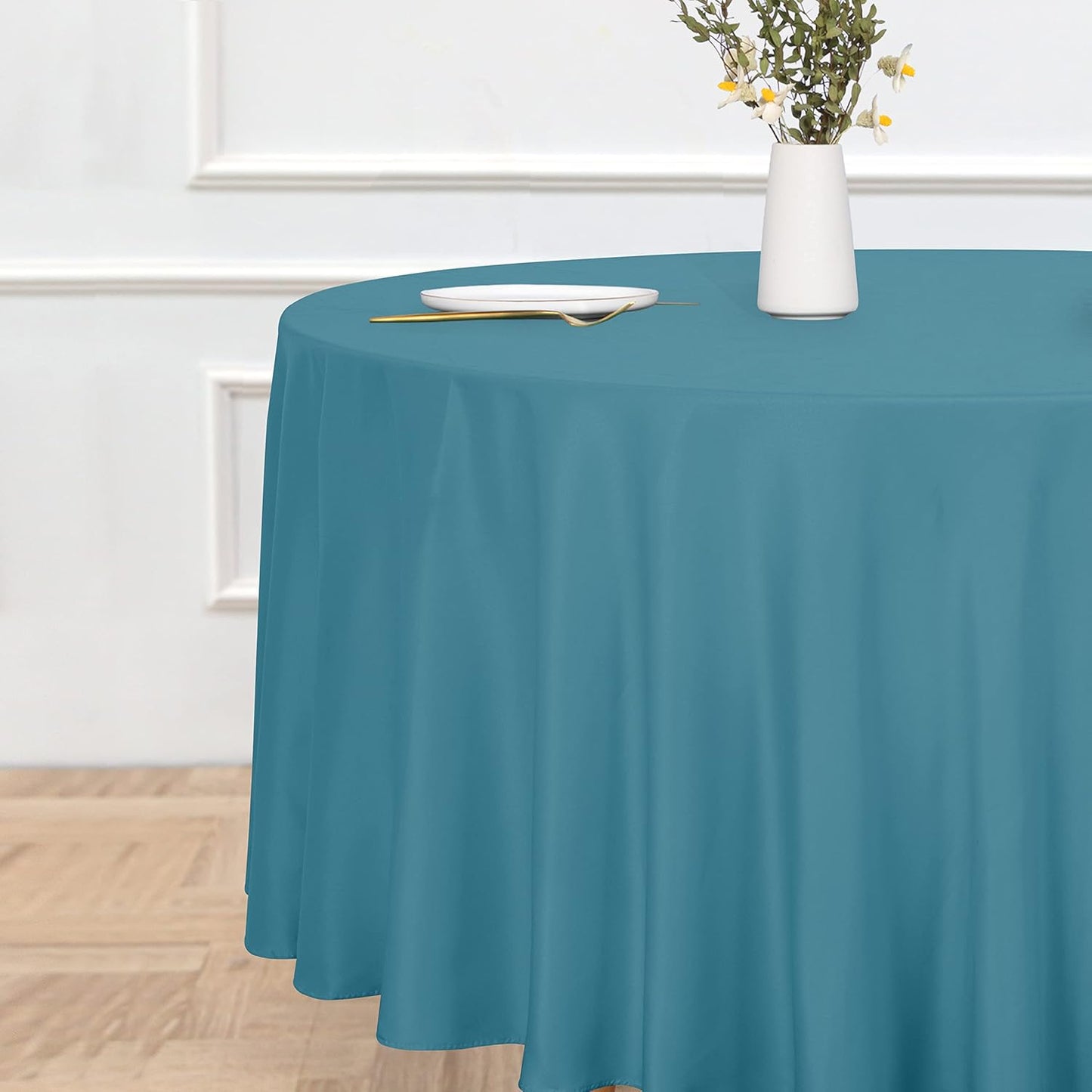 sancua Round Tablecloth - 120 Inch - Water Resistant Spill Proof Washable Polyester Table Cloth Decorative Fabric Table Cover for Dining Tables, Buffet Parties and Camping, Teal