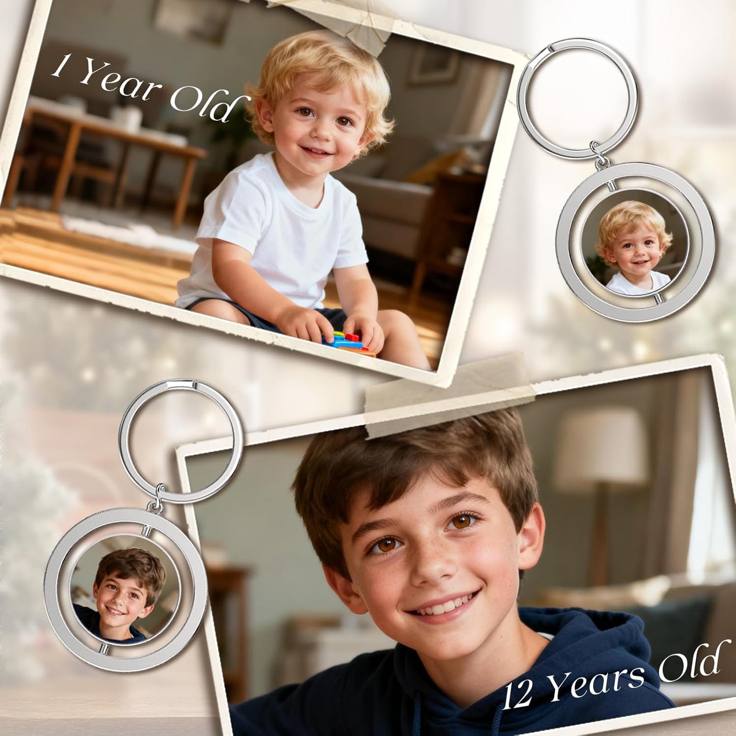 Personalized Custom Keychain with Picture - Turnable Double Sided Colorful Photo Key chains Memorial Gifts for Family Lover