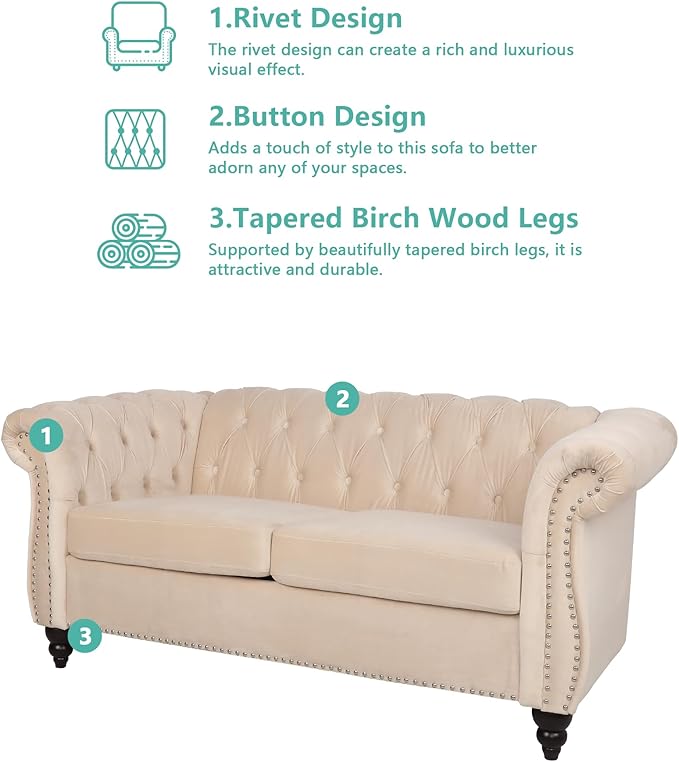 QHITTY 2 Piece Living Room Set, Sectional Chesterfield Sofa Chair Contemporary - Image 3