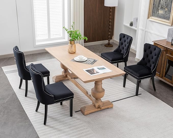 KCC Velvet Dining Chairs Set of 4, Upholstered High-end Tufted Dining Room Chair - Image 2