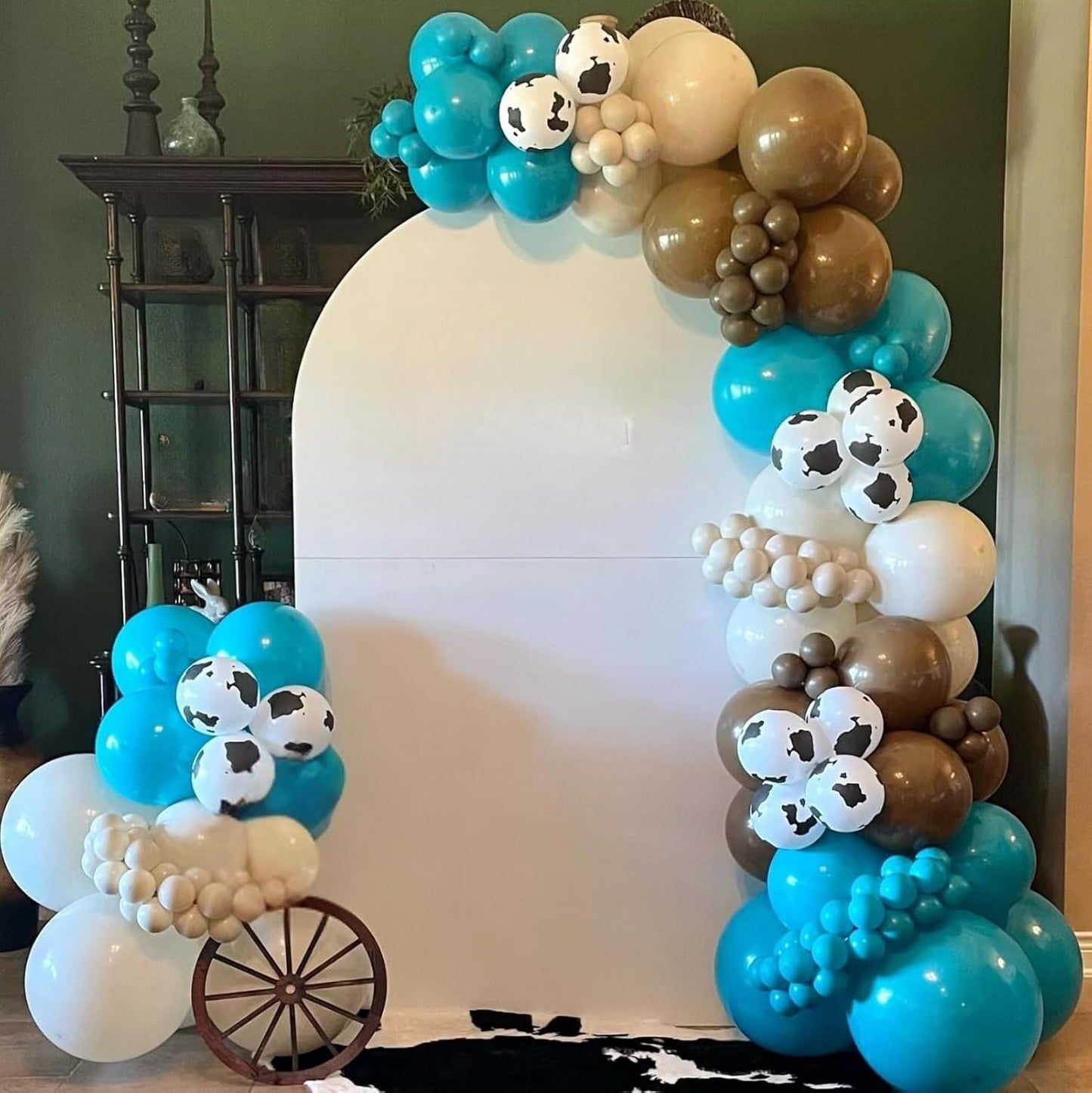 Cow Print Balloons,12Inch Teal Blue Brown Sand White Cow Latex Balloons for Girls Boys Baby Shower Party Farm Western Cowboy Party Decorations Supplies