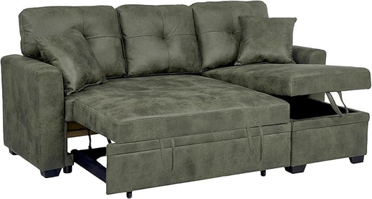 L Shaped Sectional Couch with Storage and Pull Out Bed, 3 Seater Sleeper Sofas by LITVZ