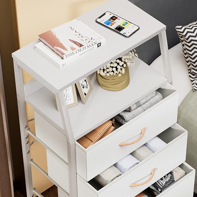 Furnulem White Dresser with 5 Drawers, Vertical Storage Tower Fabric Dresser - Image 4
