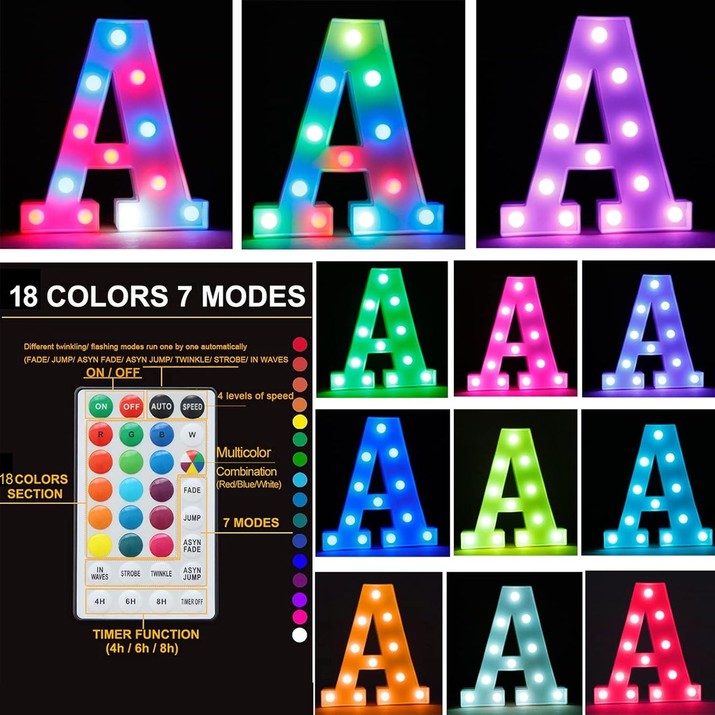 Light Up Colorful LED Marquee Letter lights, 18 Colors Changing Alphabet Letters Sign with Remote Timer for Night Light Girls Bedroom Wedding Birthday Party Lamp Christmas Home Bar Decor- Colorful X