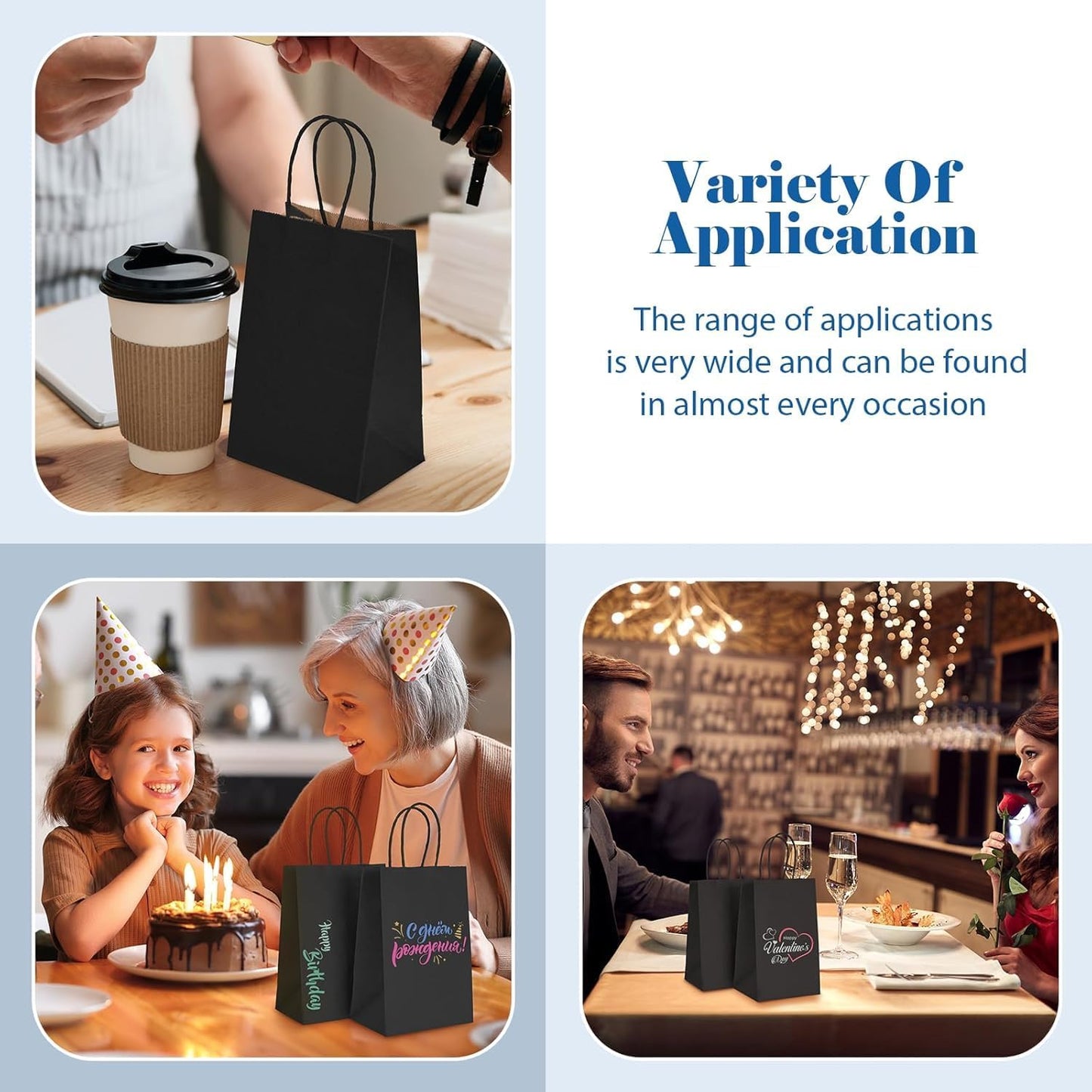 GSSUSA Paper Gift Bags 5.25x3.75x8 Inch 20000 Pack, Valentine's Day Gift Wrap Bags with Handles, Black Kraft Paper Bag for Small Business, Heavy Duty Bulk, for Birthday Party Favors, Shopping, Retail