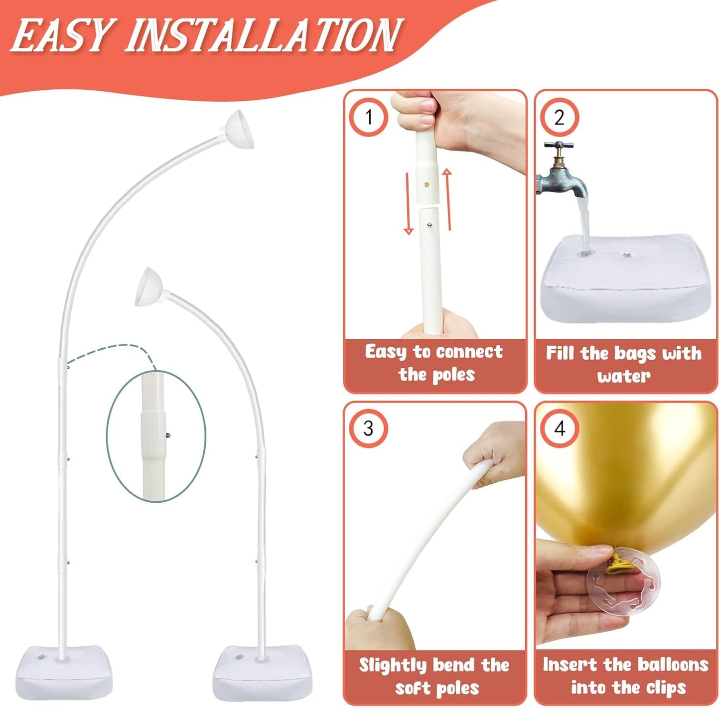 AerWo [Upgraded] Balloon Arch Kit 8.2FT & 6FT, Free Bending Top Half Balloon Arch Stand with Base, Floor Arch Backdrop Stand Frame for Lawn Yard Birthday Wedding Party Decorations