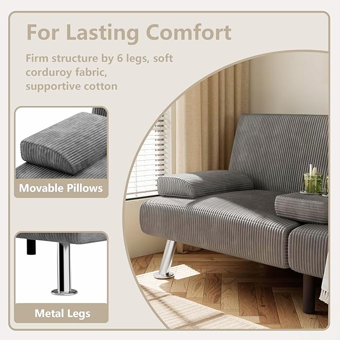 Flamaker Futon Sofa Bed Modern Folding Futon Set Convertible Recliner Lounge - Image 6