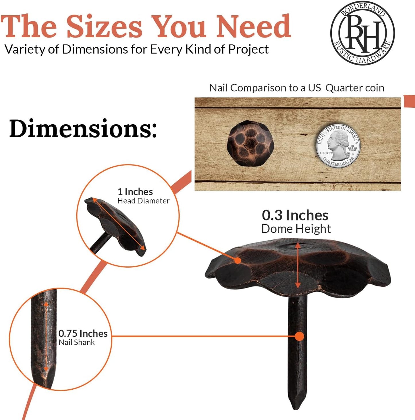 10 Pack 1" Small Round Head Iron Clavos Decorative Nails – Oil Rubbed Bronze – Handmade Rustic Round Fasteners for Farmhouse Shutter, Faux Wood, Barn Door, Shutters, and Gates – Ornamental Wood Accent