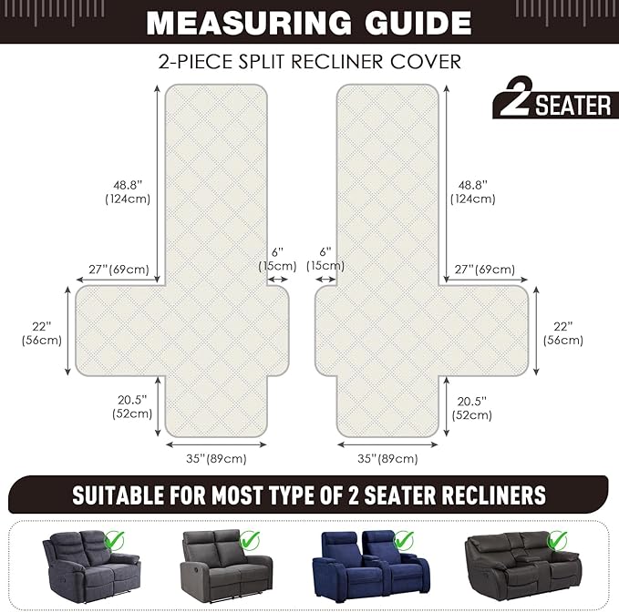 TAOCOCO 100% Waterproof Oversized Loveseat Recliner Cover, Non Slip Split Couch - Image 5