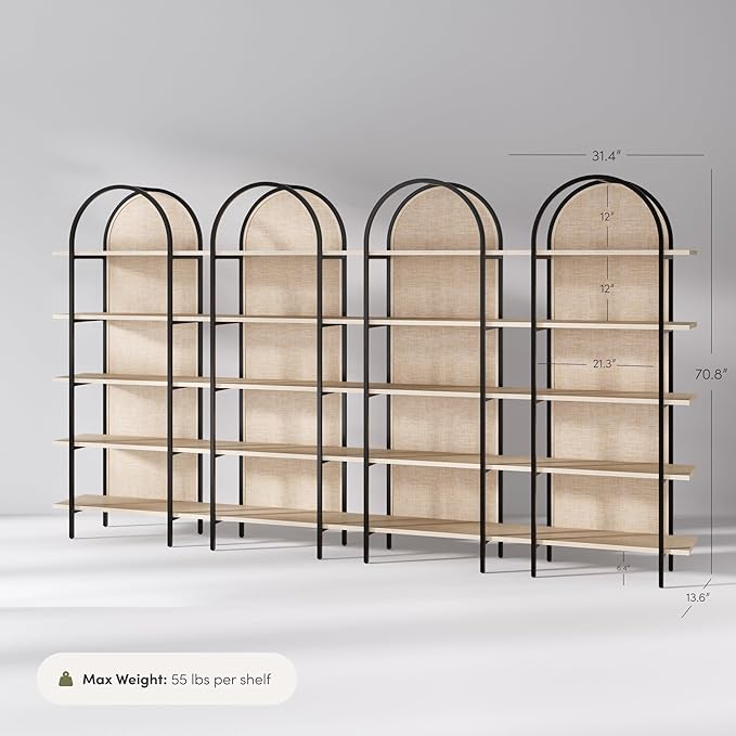 Nathan James Amara Bohemian 5-Shelf Etagere Bookcase, Rattan Open Bookshelf - Image 2