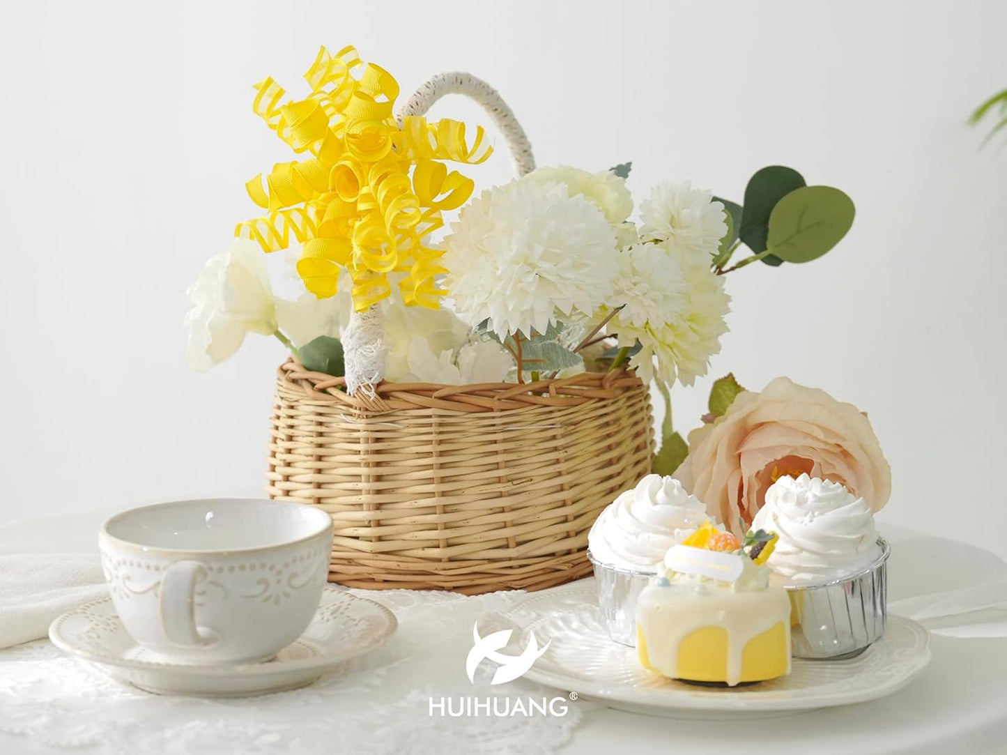 HUIHUANG Yellow Present Bows Gift Wrap Accessory Curly Ribbon Gift Bows 5 inch x 8 Counts Stick On Bows for Gift Wrapping, Paper Bag, Birthday Party Favors, Bridal Shower Wedding Decoration