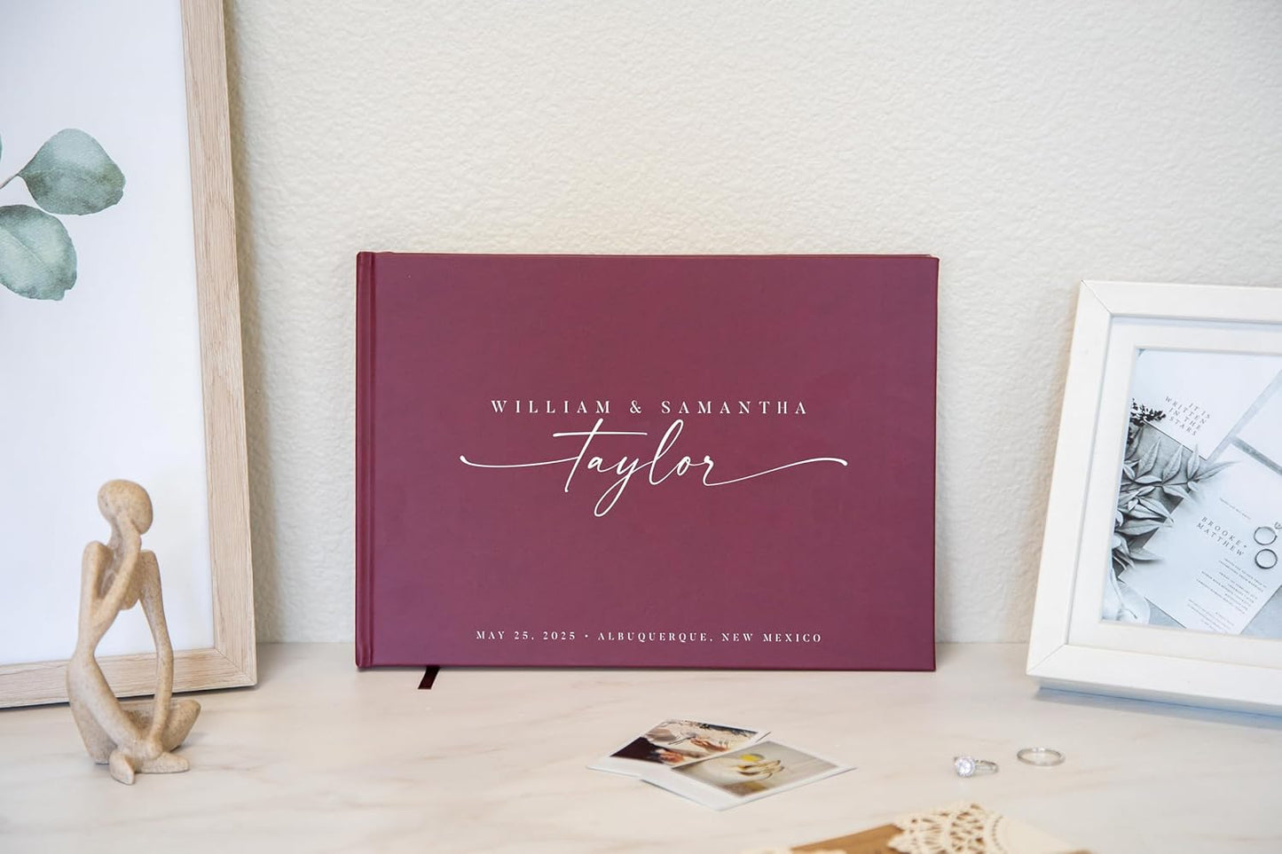 Personalized Guest Book - 11.5" x 8.5" Custom Bride & Groom Names with Bookmark and Hard Cover 140 GSM Blank Pages, for Weddings Guest Book, Engagements, Birthdays, Special Events, Wine