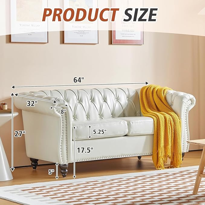 Mid-Century 2 Seater Sofa, Faux Leather Loveseat - Image 2