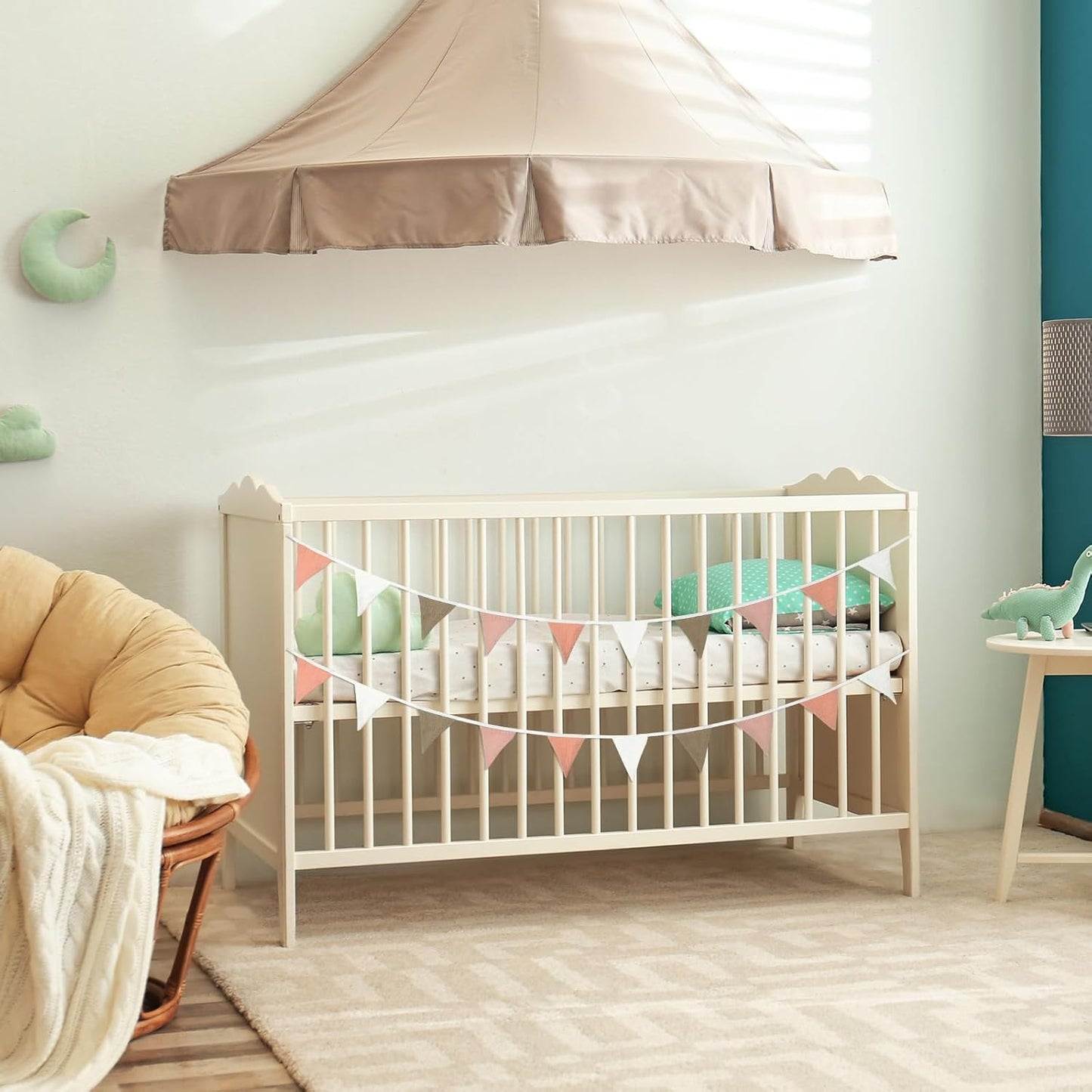 Oudain 15.5 ft Pennant Banner Flags, 2 Pcs Nursery Garland Triangle Bunting Flag Baby Banner for Nursery Decor Baby Birthday Boho Wedding Shower Party Event, Each 7.75 ft(Pastel Color)