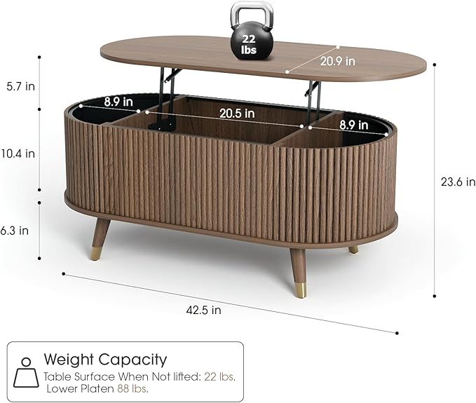 42.5" Oval Lift Top Coffee Table - Image 2