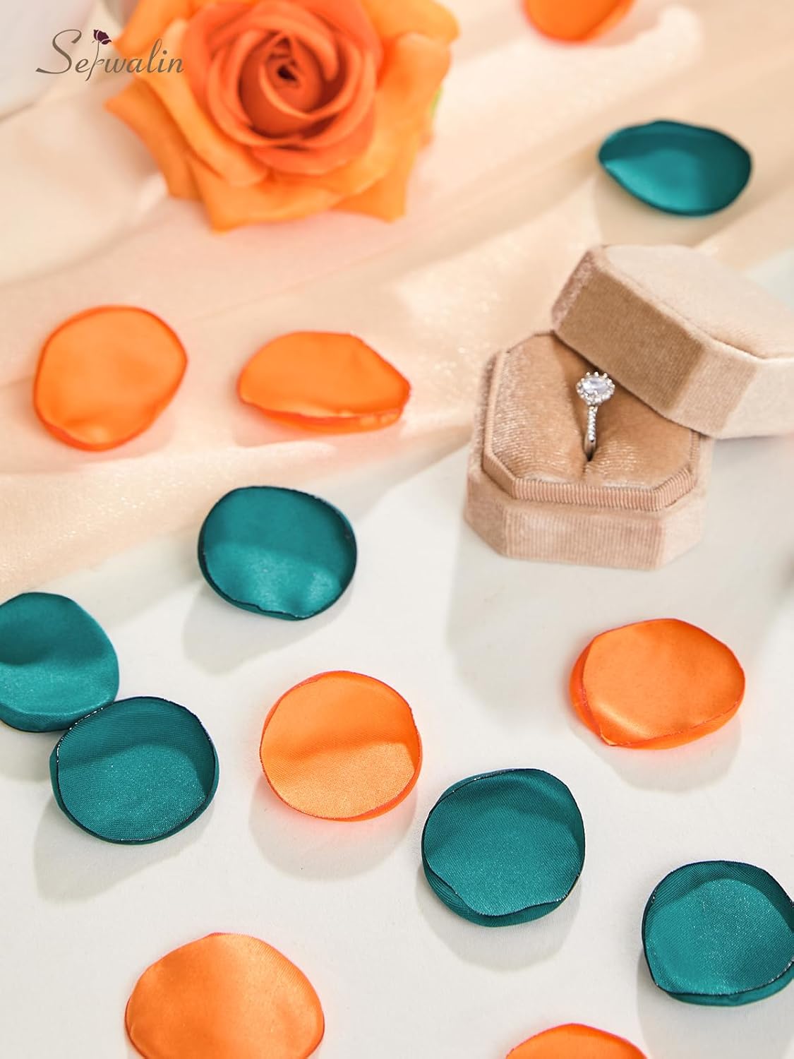 Serwalin 300Pcs Silk Rose Petals Fake Flower Petals Green Orange Artificial Rose Petals for Weddings Proposal Flower Girl Petals Aisle Flower Girl Basket Runner Bridal Shower Table Decor