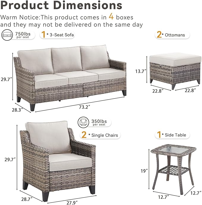 Buenhomino Outdoor Patio Furniture Set-PE Wicker Sofa Couch - Image 8