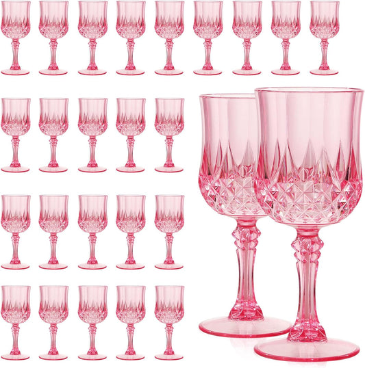 Pink Plastic Wine Glasses Set of 24 – 7oz Unbreakable Pink Plastic Goblets for Parties Reusable & Dishwasher-Safe Ideal for Weddings, Bars, and Every Celebration