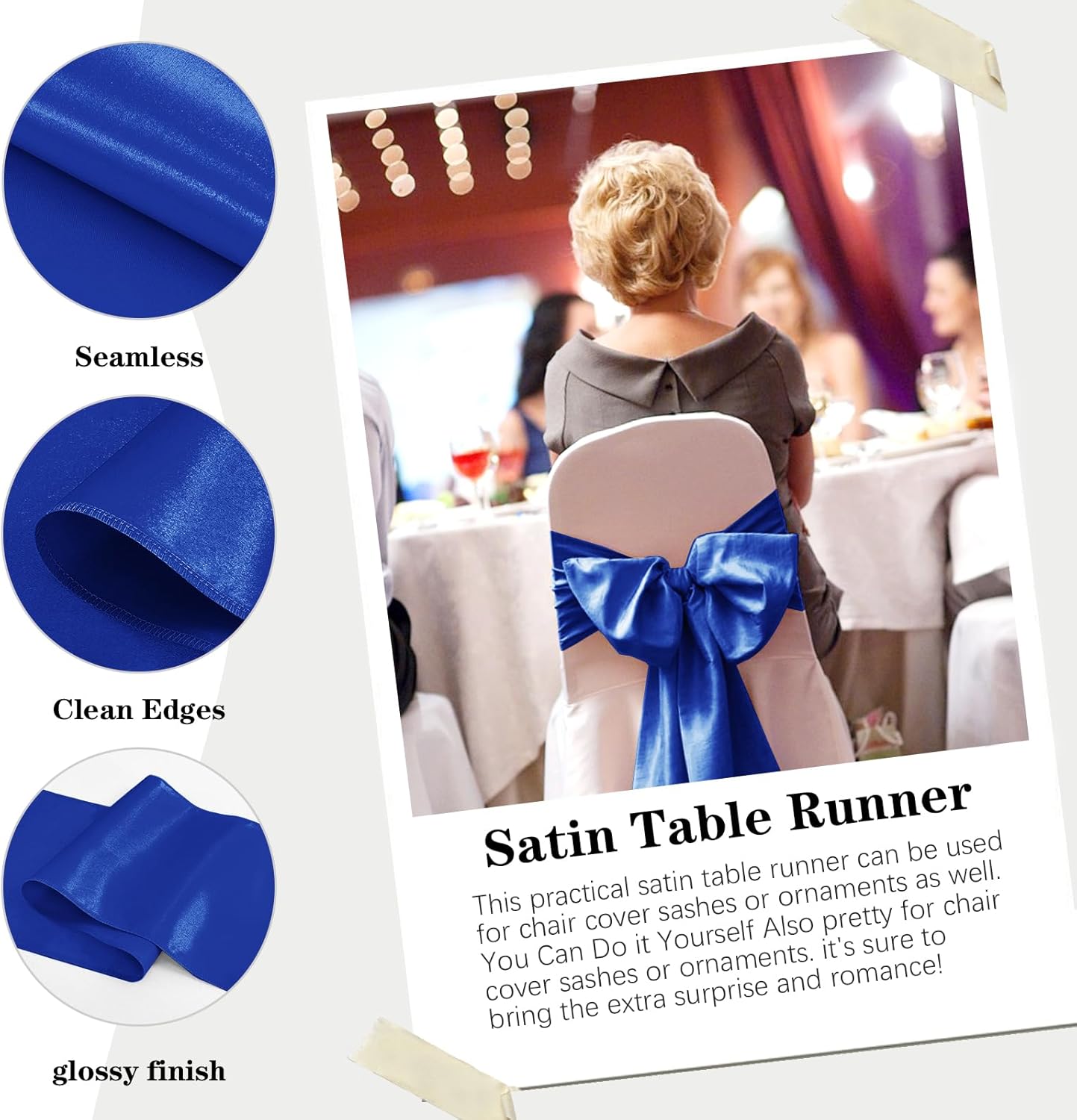 10 Pack Satin Table Runner 12 x 108 Inch Long Royal Blue Silk Table Runner for Wedding Party Banquet Birthday Decoration