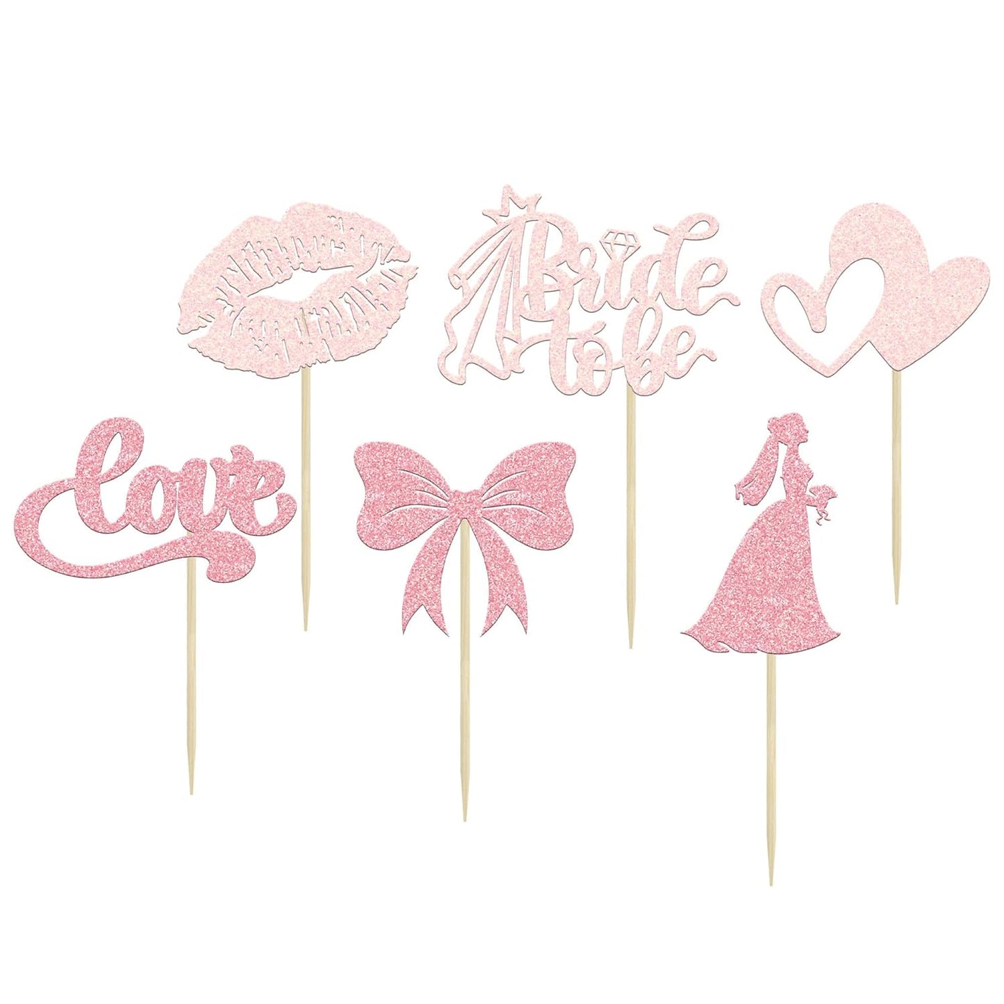 Gyufise 24Pcs Bride to Be Cupcake Toppers Pink Glitter Bow Tie Lip Princess Love Heart Bridal Shower Cupcake Pick Decorations for Wedding Engagement Bachelorette Cake Decorations Supplies