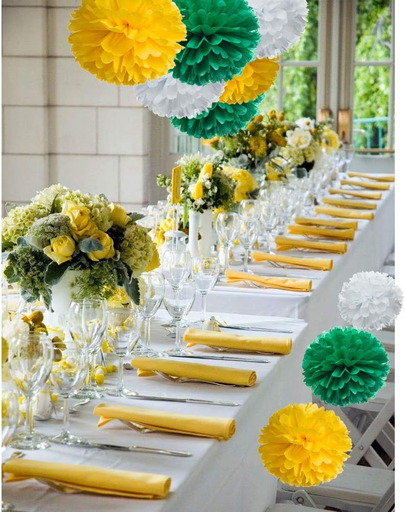 Paper Flower Tissue Pom Poms Party Supplies (yellow,green,white,12pc)