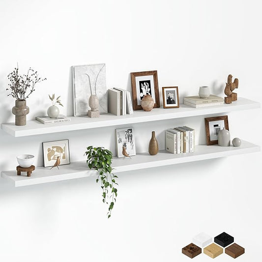 Fun Memories Floating Shelves for Wall, 72 Inch Long Set of 2 Rustic Wood Wall by FunMemories