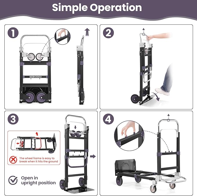 3-in-1 Folding Hand Trucks, 600Lbs Convertible Hand Truck Dolly, Heavy Duty - Image 3