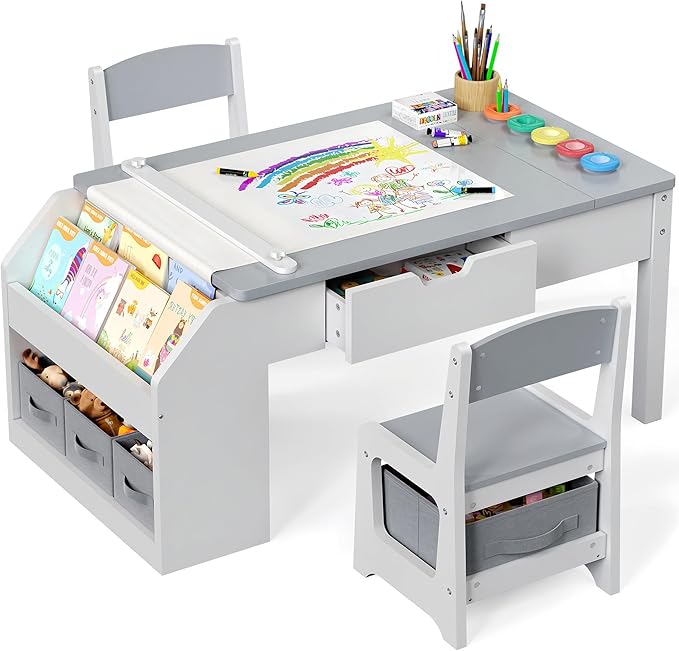 5-in-1 Kids Art Table and Chairs, Toddler Table and Chair Set, Craft Play Desk by JOCOEVOL