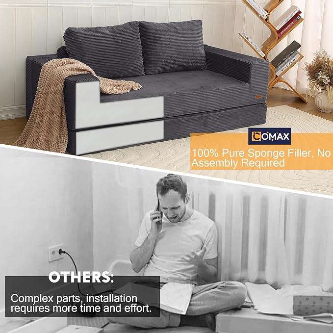 COMAX Futon Sofa Bed, 4-in-1 Convertible Floor Couch - Image 9