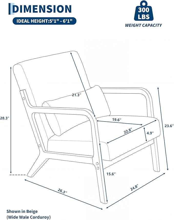 Garvee Mid-Century Accent Chair Set of 2, Cozy Reading Chair, Modern Lounge - Image 2