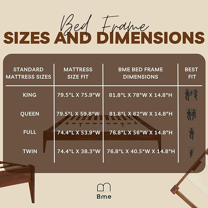 Bme Dinkee 15" Solid Wood Platform Bed Frame Without Headboard - Image 11
