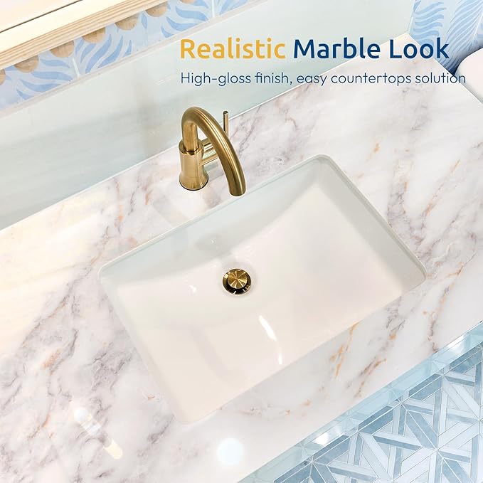 rabbitgoo Glossy Marble Contact Paper Peel and Stick Wallpaper 35.4" x 78.7" - Image 4