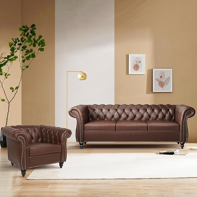 QHITTY 2 Piece Living Room Set, Sectional Chesterfield Sofa Chair Contemporary - Image 9