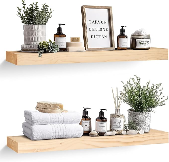 36x8x1.6 inch Floating Shelves Set of 2 – Solid Wood Rustic Wood Wall Mounted by YLYHSST