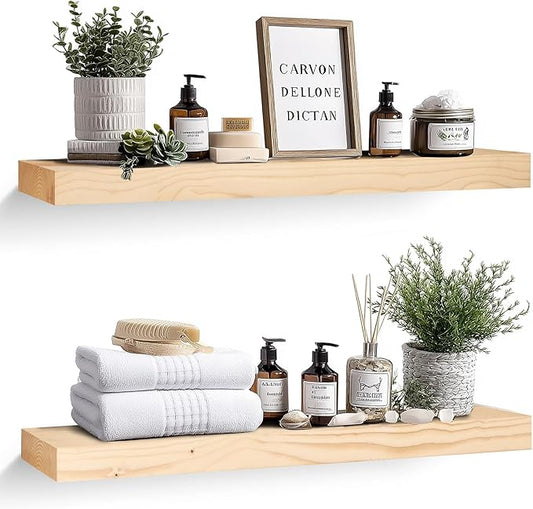 36x8x1.6 inch Floating Shelves Set of 2 – Solid Wood Rustic Wood Wall Mounted by YLYHSST
