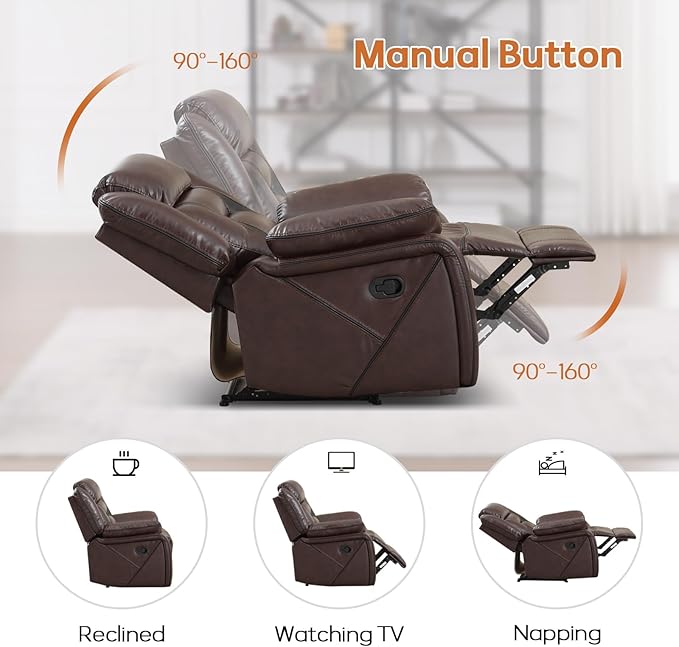 EBELLO Manual Faux Leather Loveseat Recliner, 2 Seat Reclining Sofa Chair - Image 4