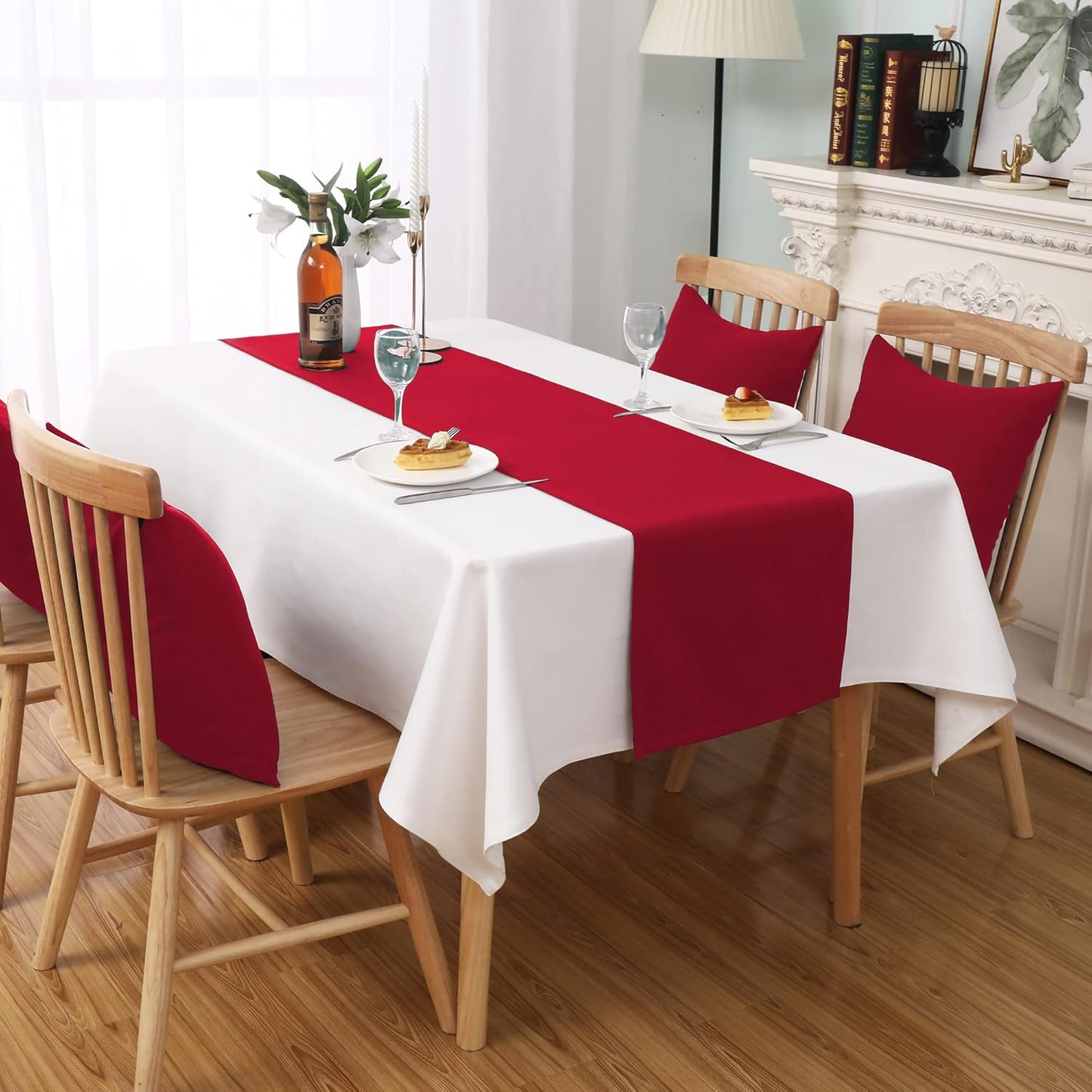 DUALIFE Red Table Runner 14 x 72 inch Divine for Valentines Day Mother's Day Wedding Holiday Dining, Natural Fabric Handcrafted Dresser Scarf Banquet Catering Services Event 1 Piece