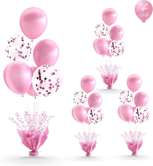 4 Set Pink Balloon Table Centerpieces for Birthday Parties, Balloon Stand Kit with Pink Balloons for Table Decoration