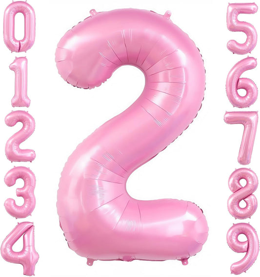 Pastel Pink 2 Balloon,Light Pink 2 Balloons Number,40 Inch Helium Foil Mylar Number 2 Balloon for Birthday Party